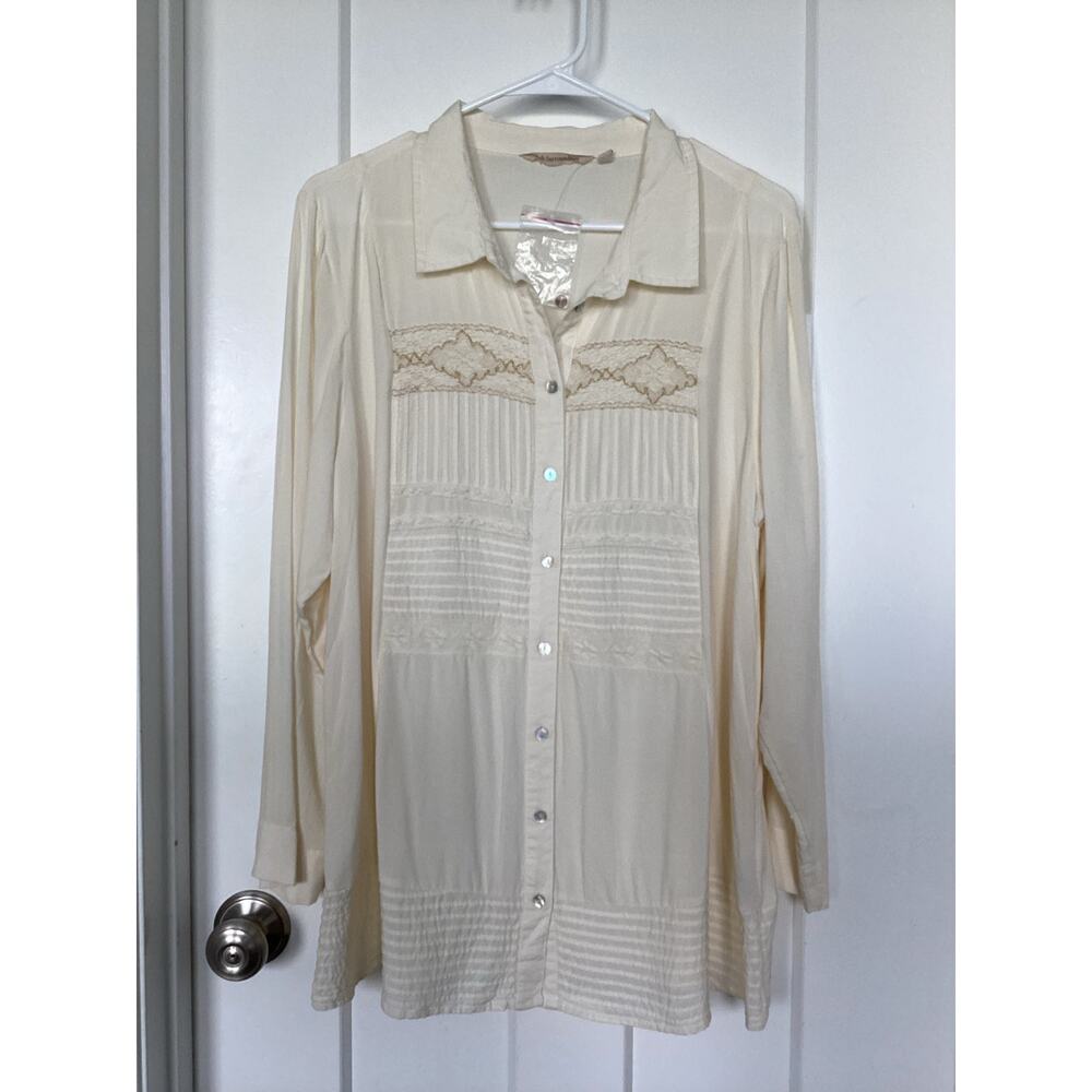 Soft Surroundings Ivory Embroidered PXL Top Blouse new with out tag